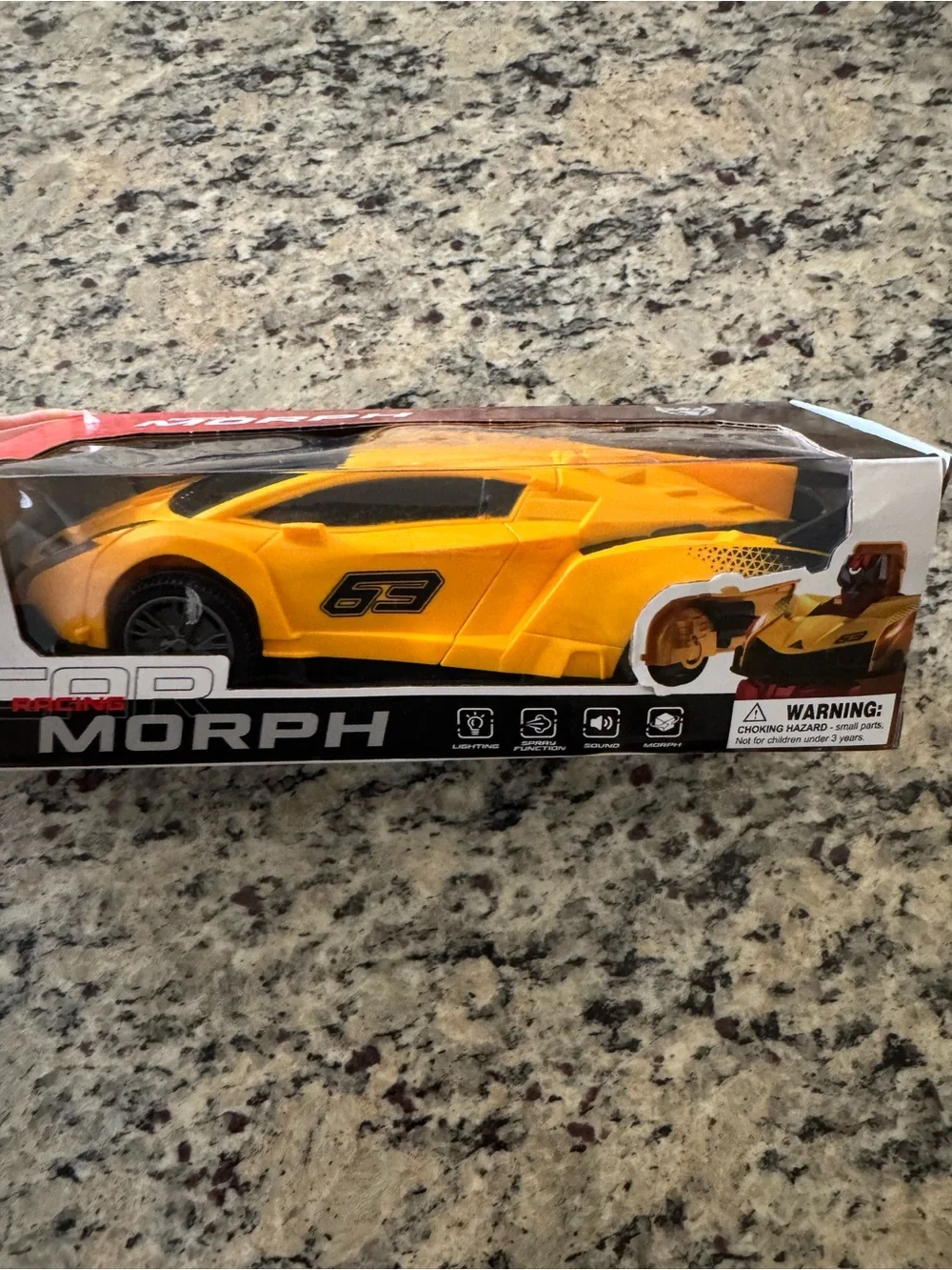 Yellow Transforming Racing Car Toy – Morph Robot Vehicle with Lights, Sound